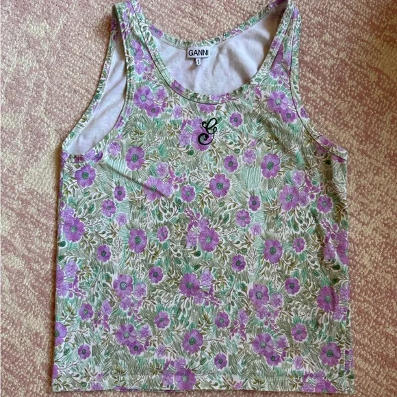Ganni Purple and Green Floral Tank Top - Picture 3 of 3